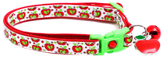 Colorful Red and Green Apples on White Breakaway Cat Collar