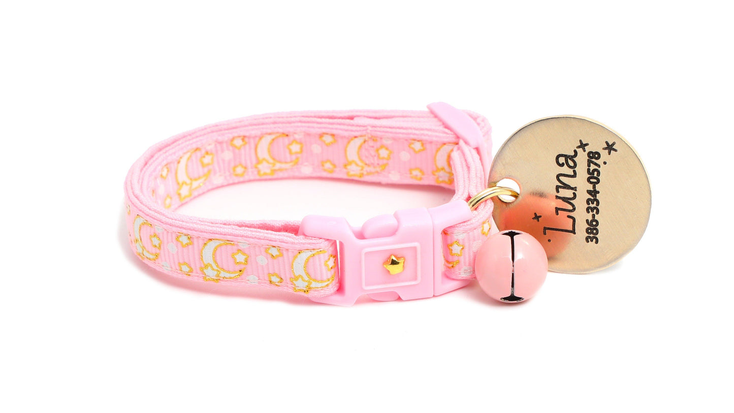 Gold Moons and Stars on Powder Pink Cat Collar
