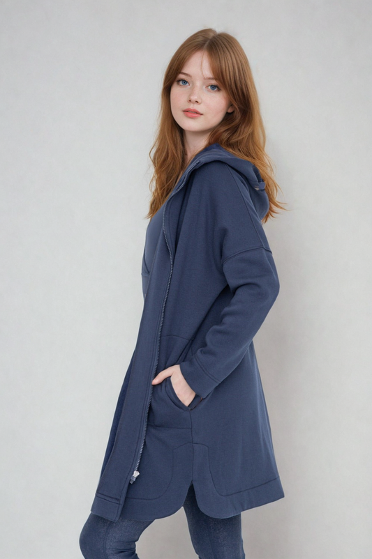 Cozy Comfort Zip Up Hoodie Jacket Teal Navy