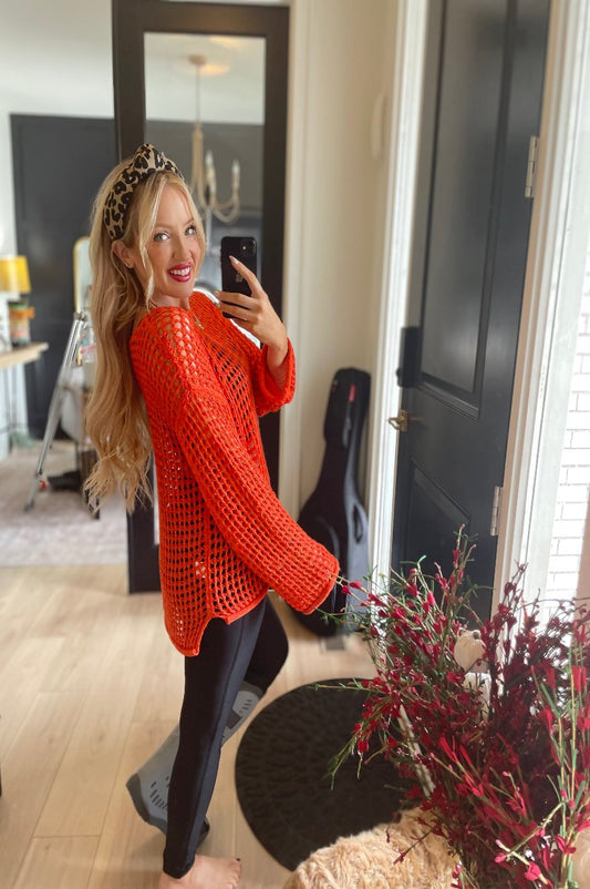 Orange Open Knit Sweater
