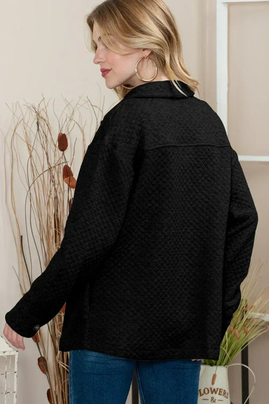 Black Lattice Texture Retro Quilted Shacket – Femstylo