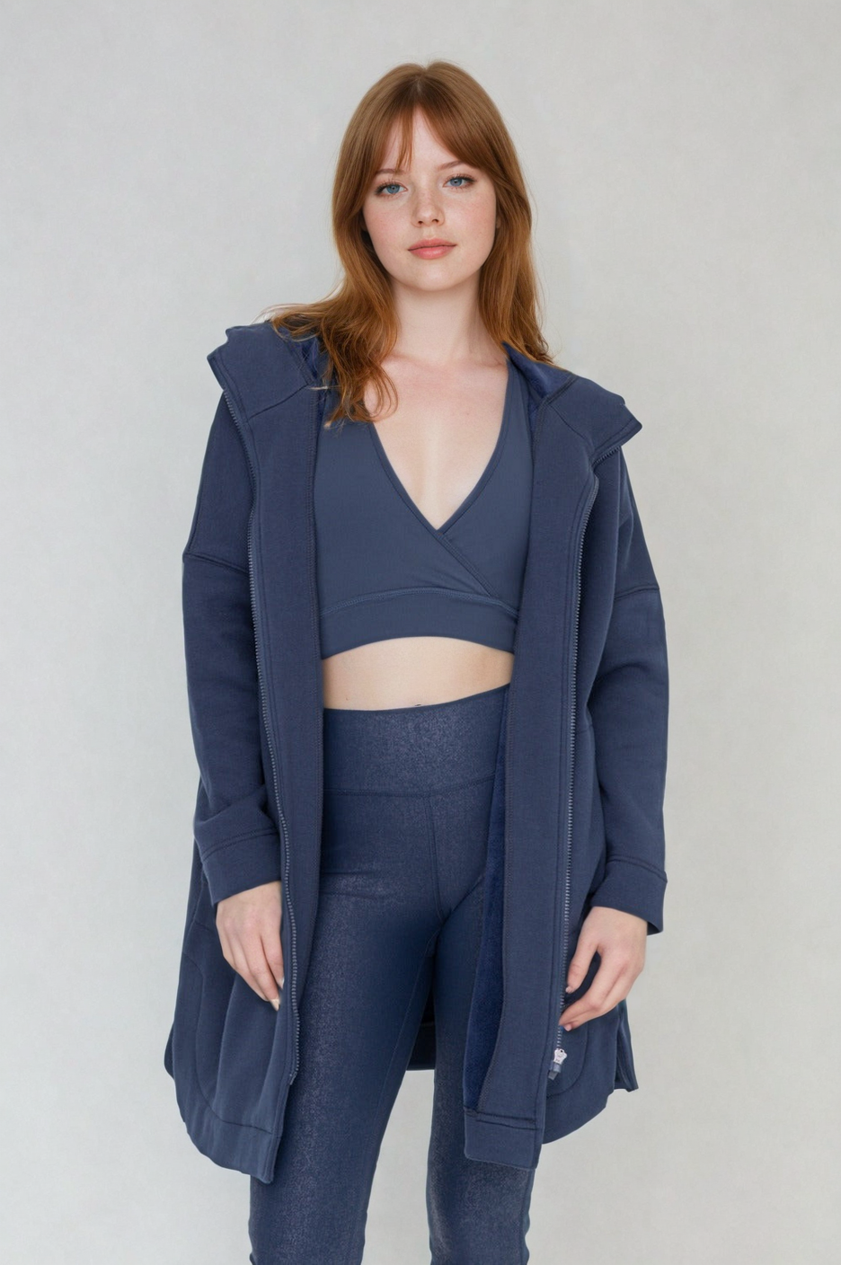 Cozy Comfort  Zip Up Hoodie Jacket  Teal Navy