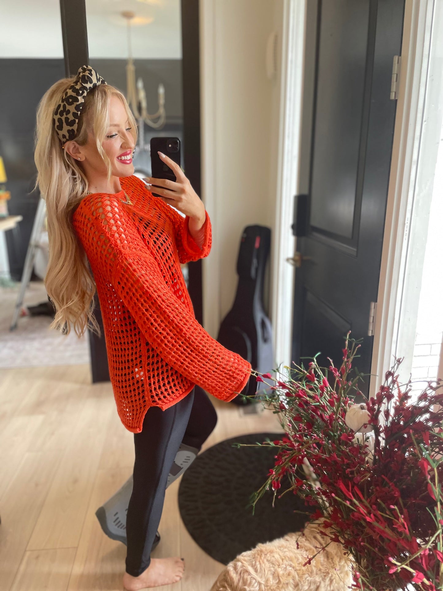 Orange Open Knit Sweater