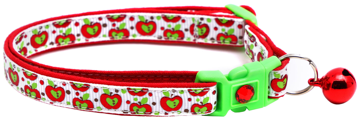 Colorful Red and Green Apples on White Breakaway Cat Collar