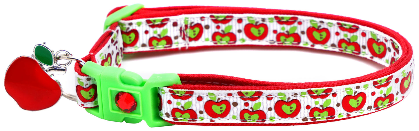 Colorful Red and Green Apples on White Breakaway Cat Collar