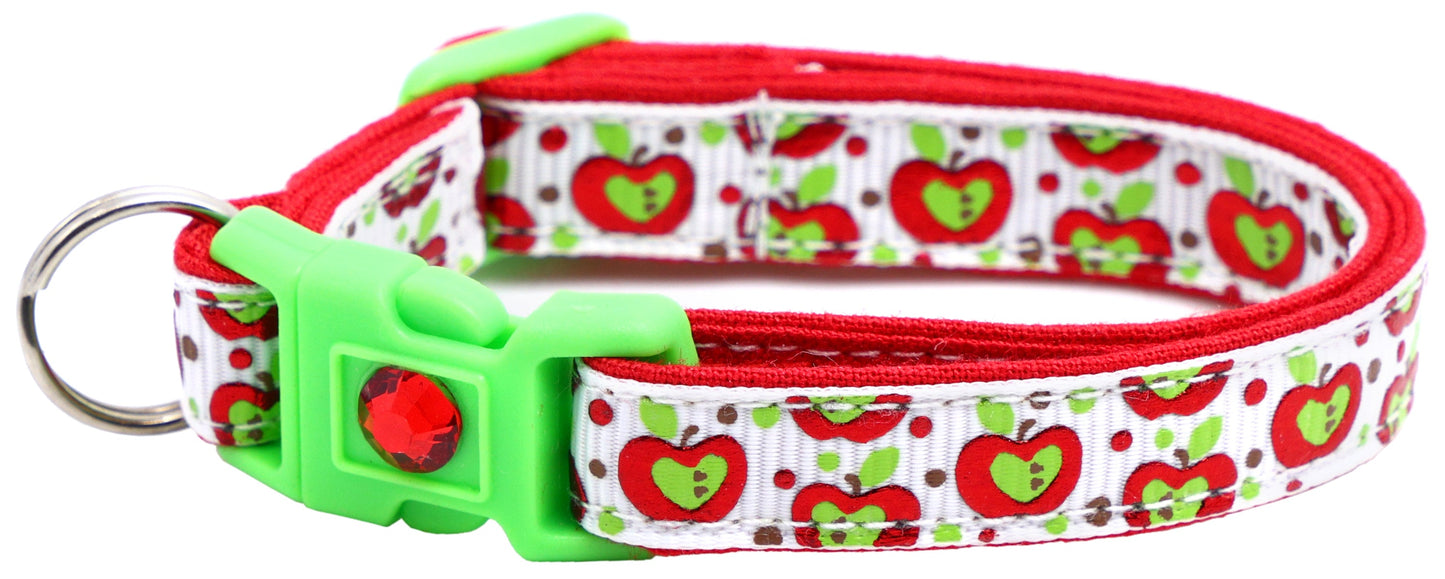 Colorful Red and Green Apples on White Breakaway Cat Collar
