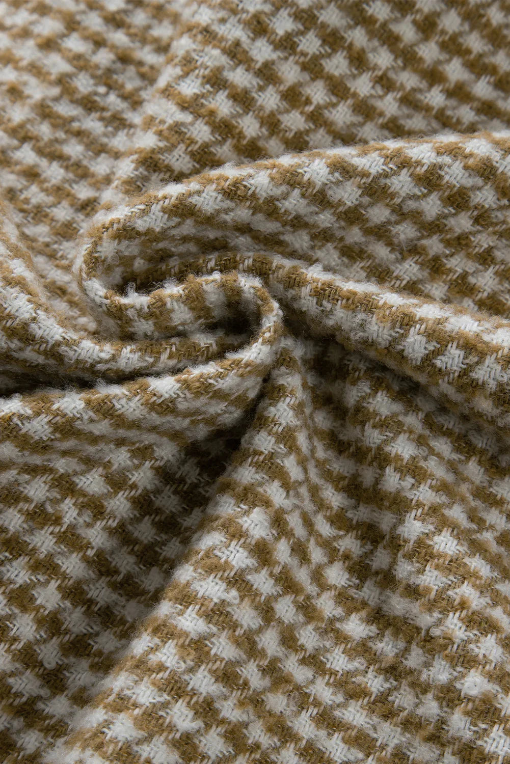 Khaki Houndstooth Patchwork Shacket | Fit Textured Jacket - Femstylo