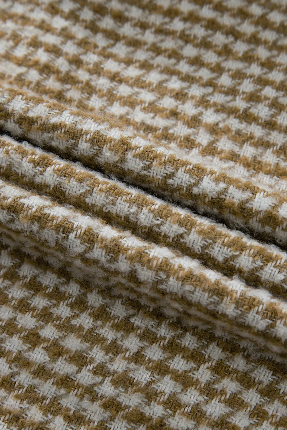 Khaki Houndstooth Patchwork Shacket | Fit Textured Jacket - Femstylo