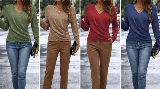 Surplice Long Sleeve Knit Top