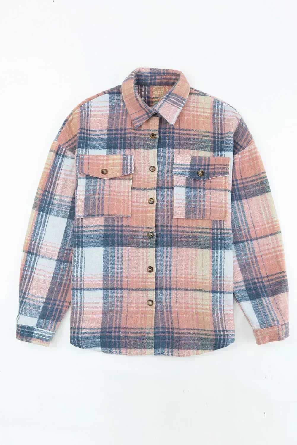Pink & Grey Button Up Plaid Flannel Shacket – Femstylo