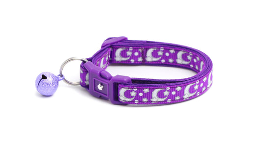 Silver Moons and Stars on Dark Purple Cat Collar