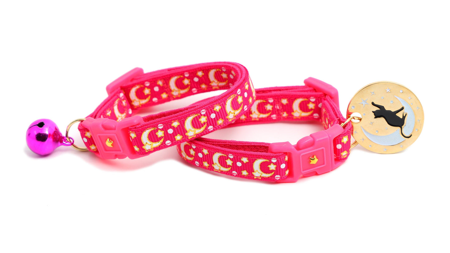 Gold Moons and Stars on Hot Pink Cat Collar
