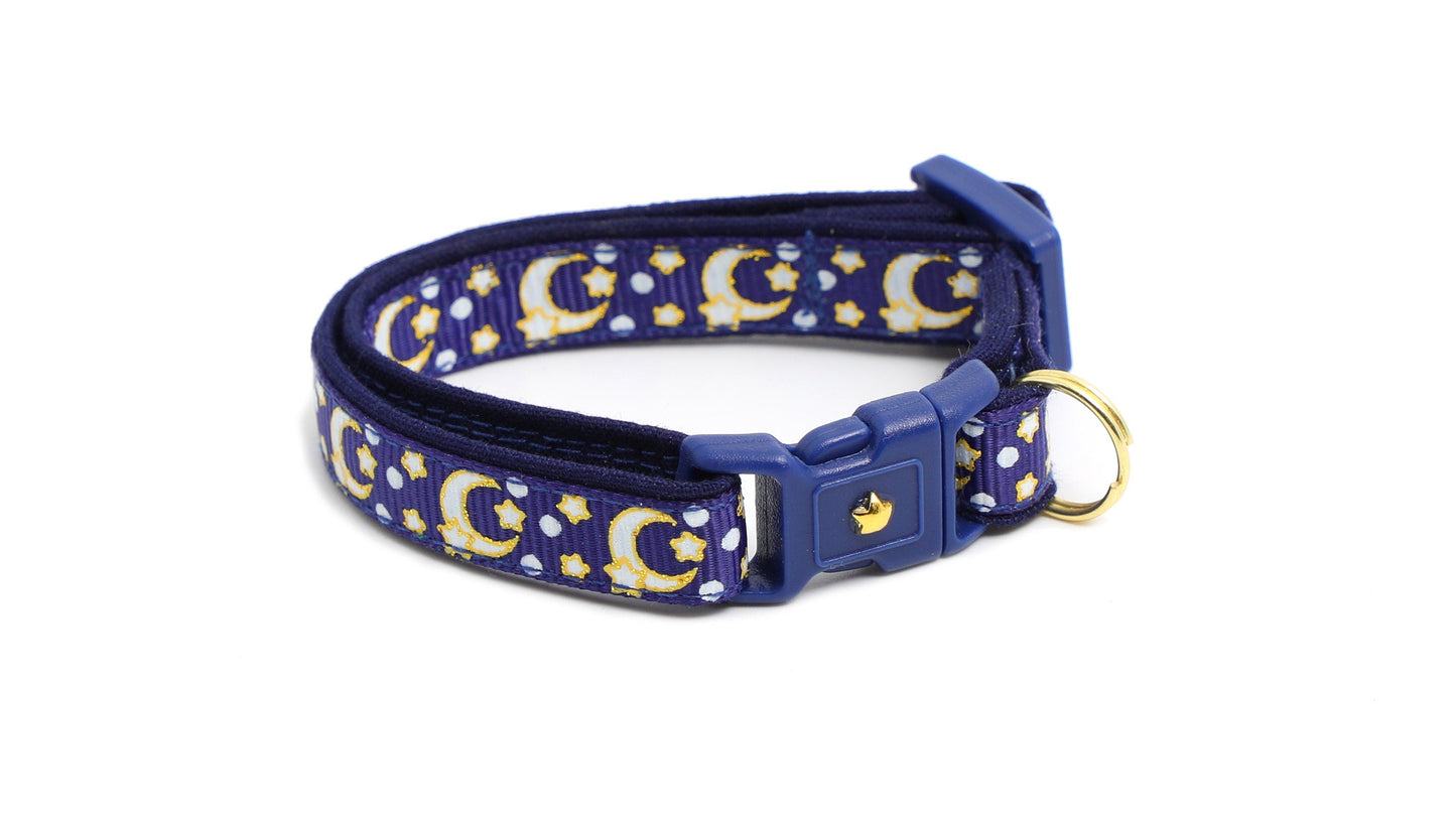 Gold Moons and Stars on Navy Blue Cat Collar