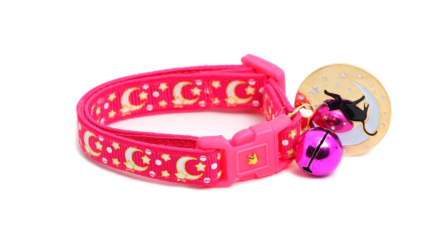 Gold Moons and Stars on Hot Pink Cat Collar
