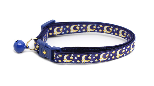 Gold Moons and Stars on Navy Blue Cat Collar