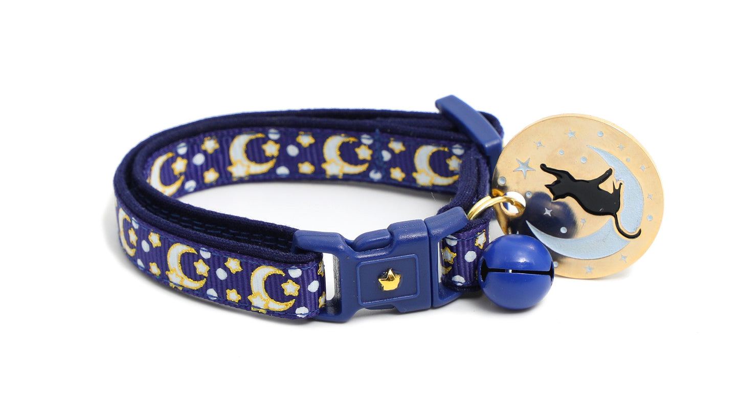 Gold Moons and Stars on Navy Blue Cat Collar