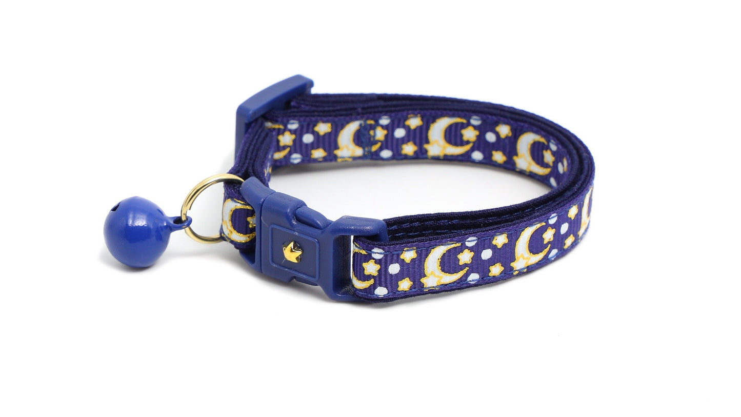 Gold Moons and Stars on Navy Blue Cat Collar