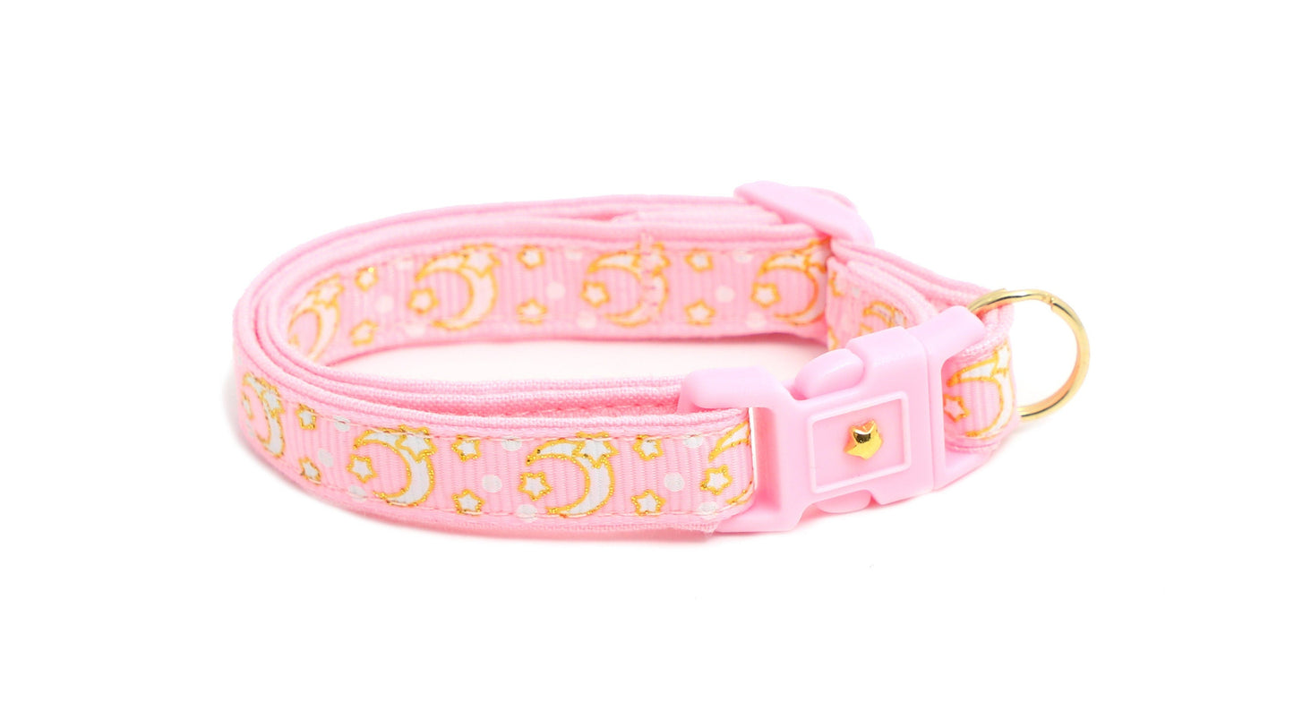 Gold Moons and Stars on Powder Pink Cat Collar