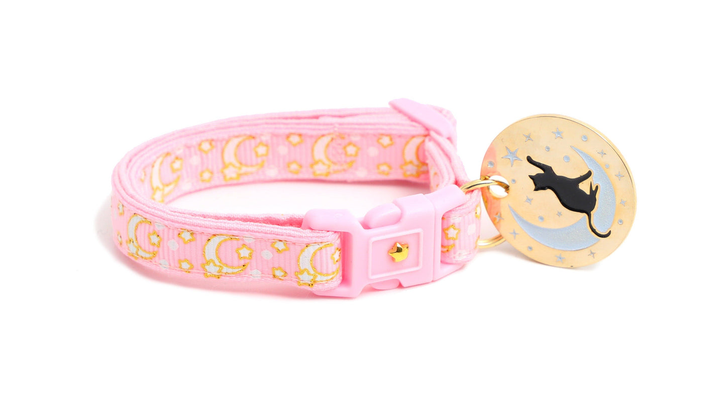 Gold Moons and Stars on Powder Pink Cat Collar