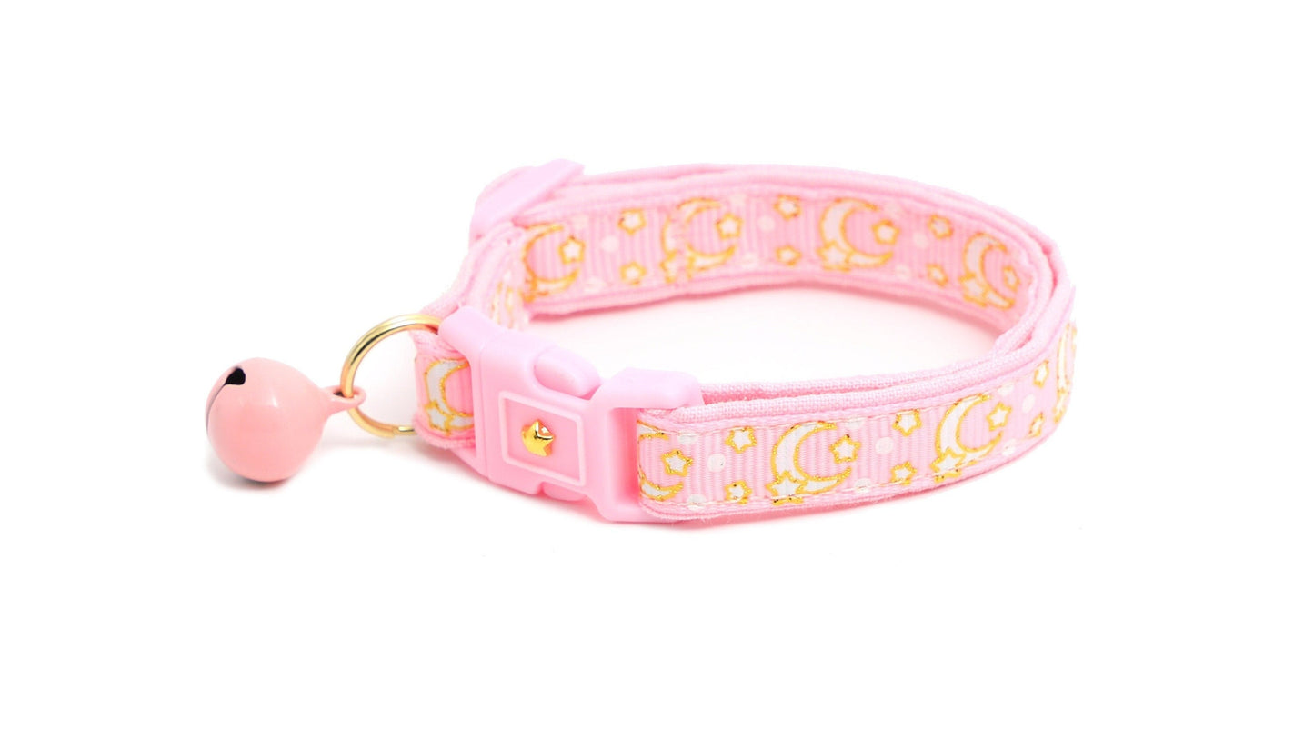 Gold Moons and Stars on Powder Pink Cat Collar