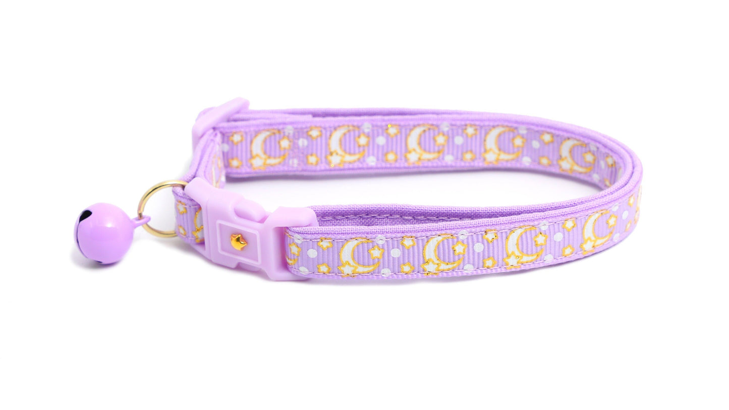Gold Moons and Stars on Pastel Purple Cat Collar